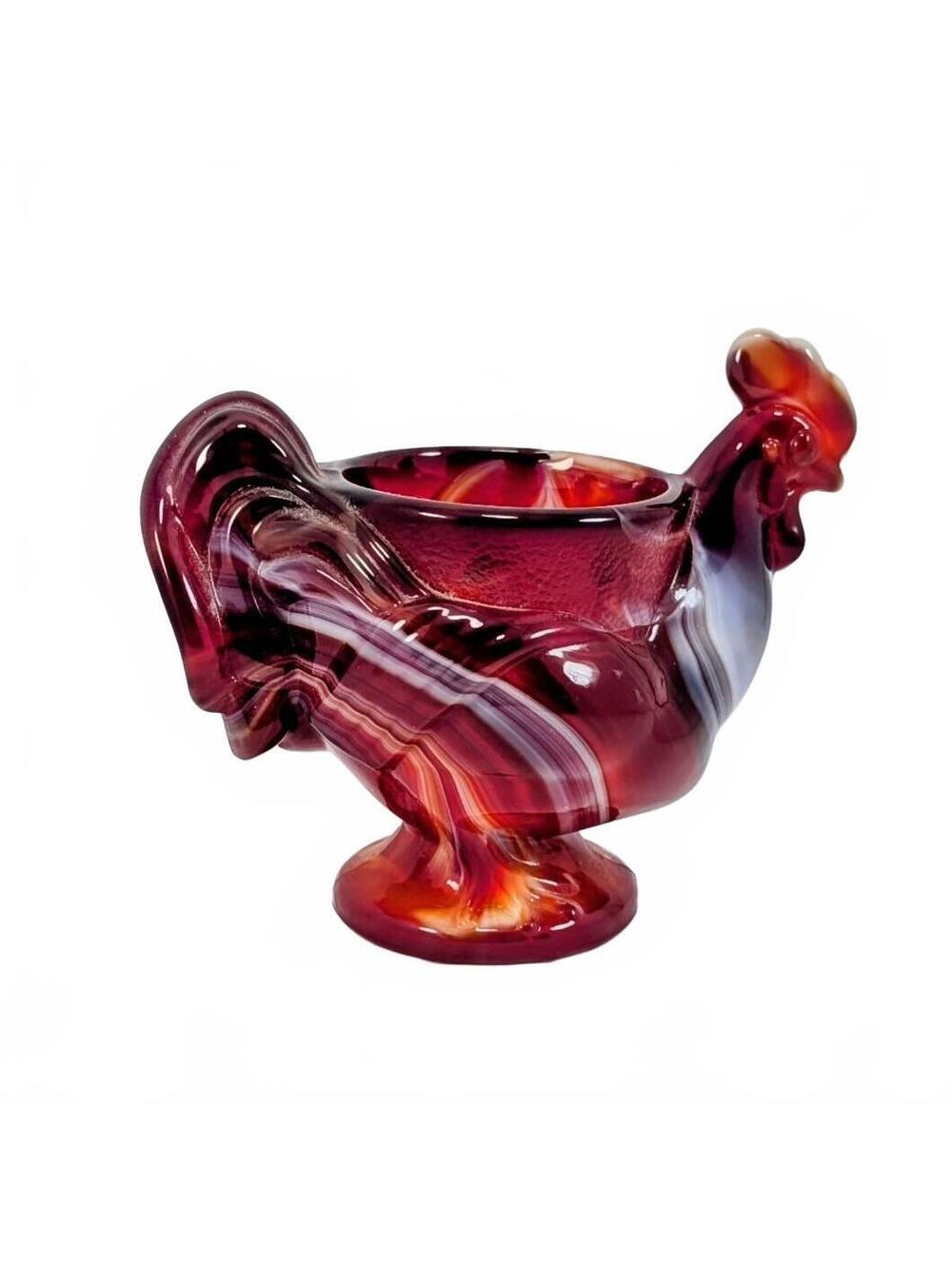 Vtg Imperial Glass Red & White Milk Glass Slag Rooster Egg Cup
